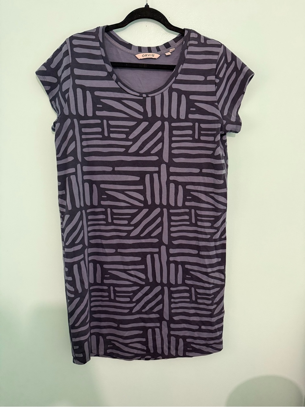 Orvis Blue Geometric Scoop-Neck Short Sleeve Tunic